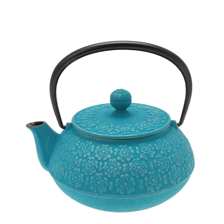 Teapot Cast Iron Silver Turquoise Sakura, 22 fluid ounces