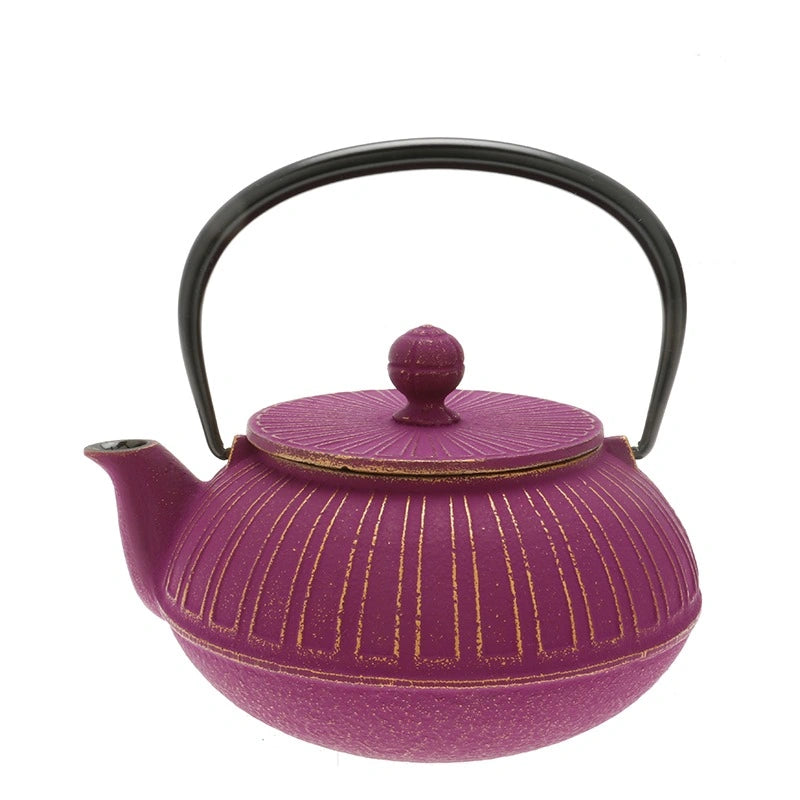 Teapot Cast Iron Gold Purple Chrysanthemum