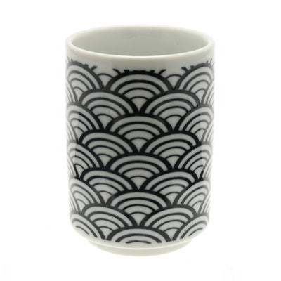 T-Cup with Black and White Ocean Wave pattern.