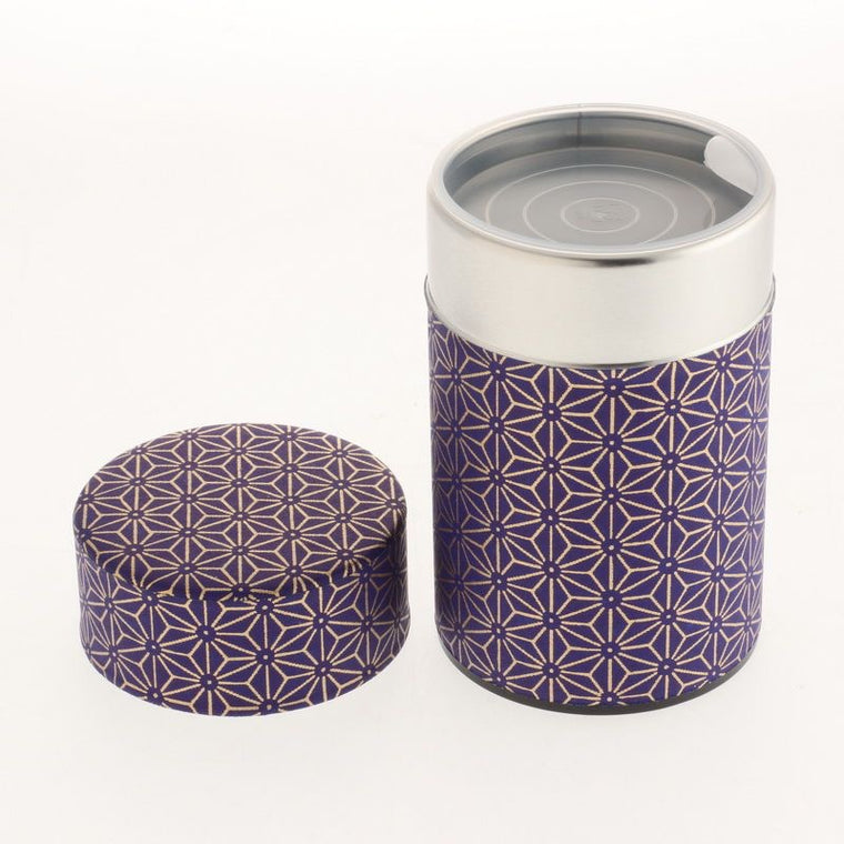 Tea Caddy - Washi Paper- Wazome Purple/Gold Hemp 150g